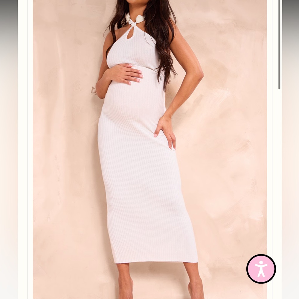 PrettyLittleThing Maternity Cream Rib Knit Flower Detail Maxi Dress